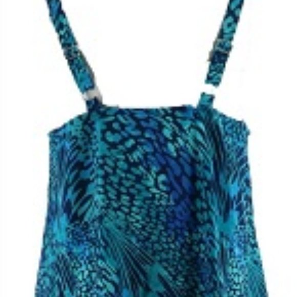 New $69 2 piece Denim & Co Beach Hi-Low Tankini Swimsuit Skirt Navy Animal - Picture 3 of 4